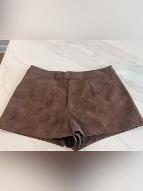 Missguided + Brown High Waist Faux Suede Tailored Shorts